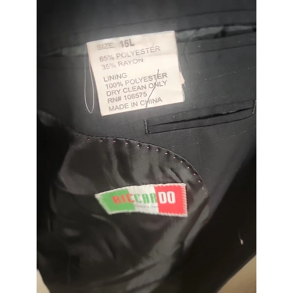 Blazer Riccardo Designed In Italia Men's Black Suit Jacket 46L Very Nice